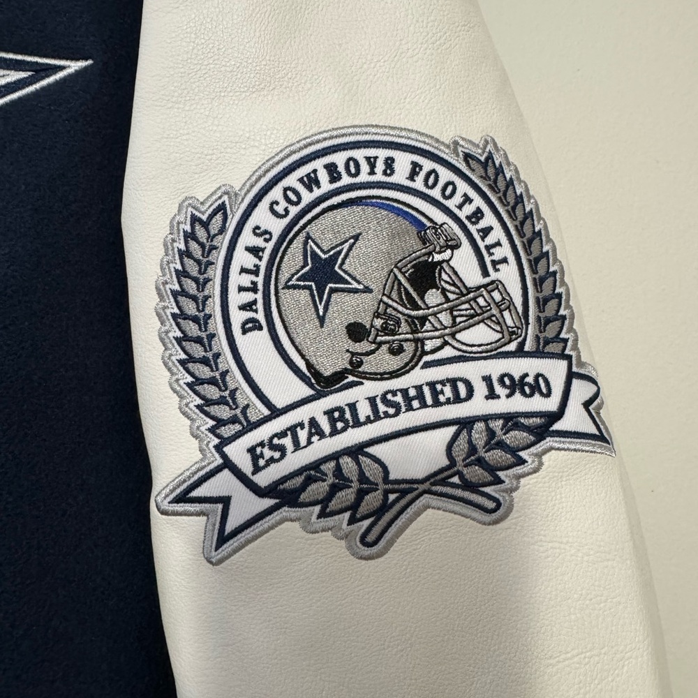 NFL Dallas Cowboys Navy and White Varsity Jacket - Picture 4 of 6